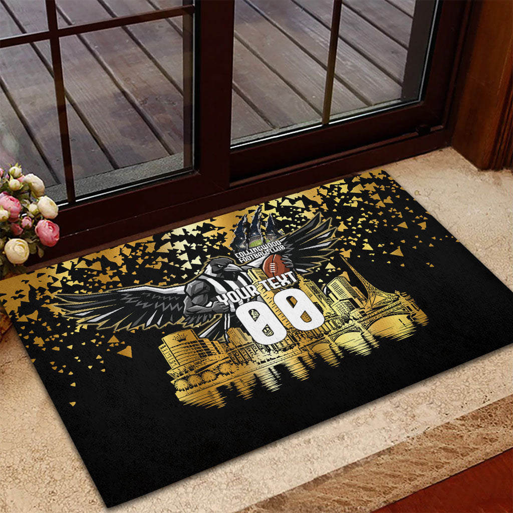 Personalised Collingwood Magpies City Of Football Team Rubber Doormat Melbourne City Skyline Illustration Sport Fan