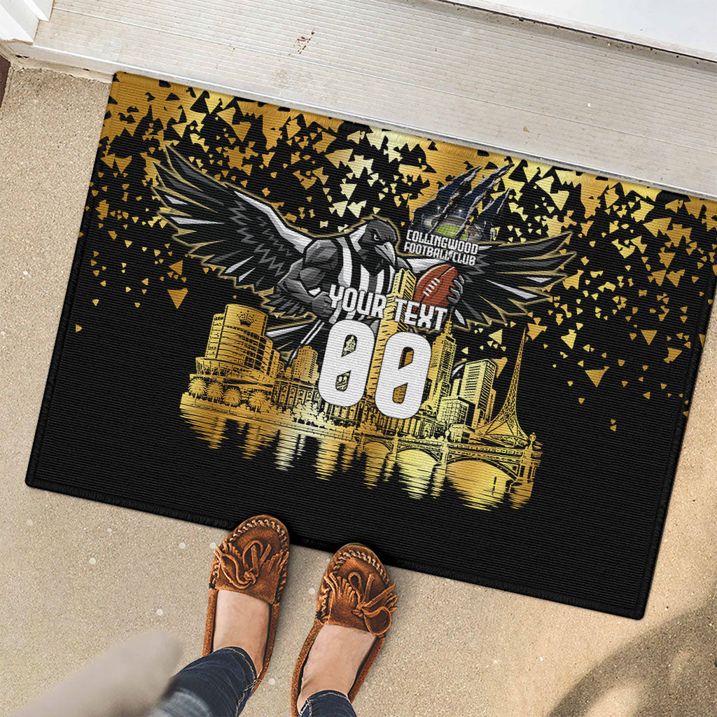 Personalised Collingwood Magpies City Of Football Team Rubber Doormat Melbourne City Skyline Illustration Sport Fan