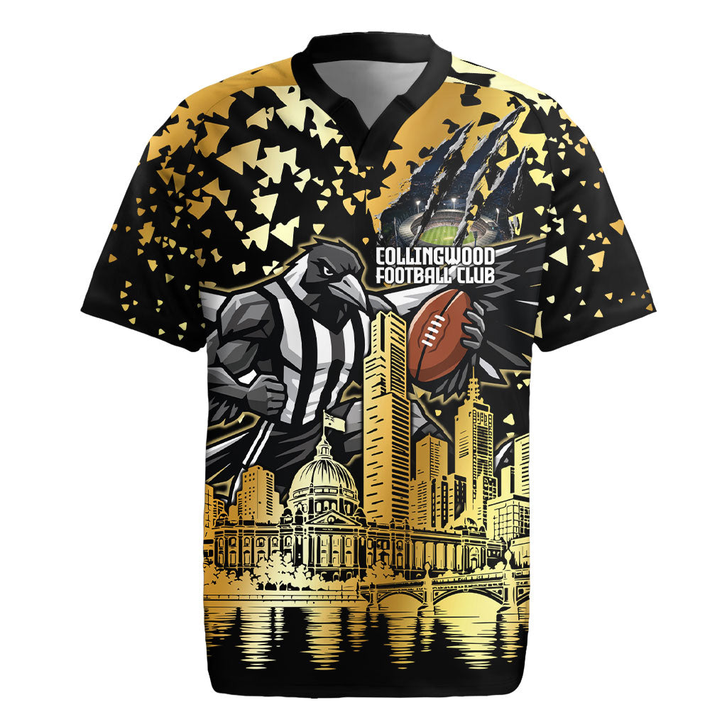 Personalised Collingwood Magpies City Of Football Team Rugby Jersey Melbourne City Skyline Illustration Sport Fan