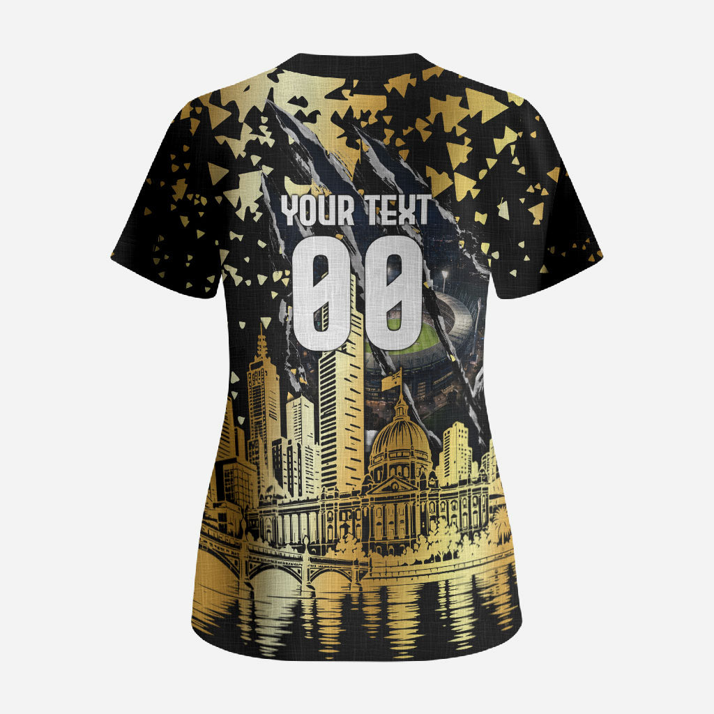 Personalised Collingwood Magpies City Of Football Team Scrub Top Melbourne City Skyline Illustration Sport Fan