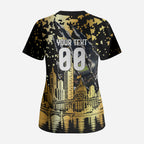 Personalised Collingwood Magpies City Of Football Team Scrub Top Melbourne City Skyline Illustration Sport Fan