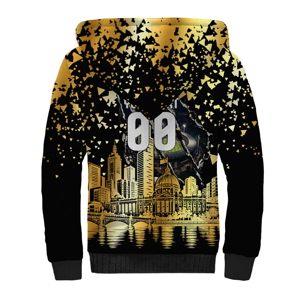 Personalised Collingwood Magpies City Of Football Team Sherpa Hoodie Melbourne City Skyline Illustration Sport Fan