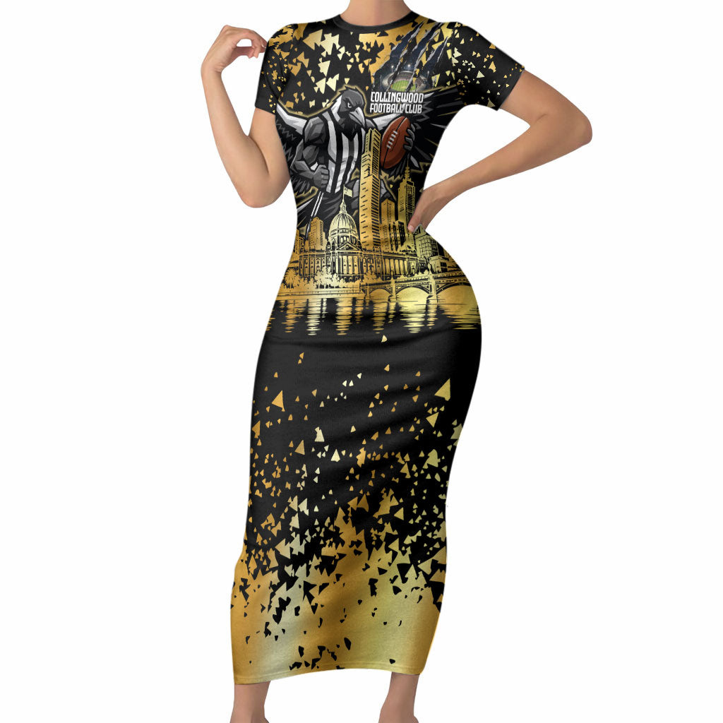 Personalised Collingwood Magpies City Of Football Team Short Sleeve Bodycon Dress Melbourne City Skyline Illustration Sport Fan
