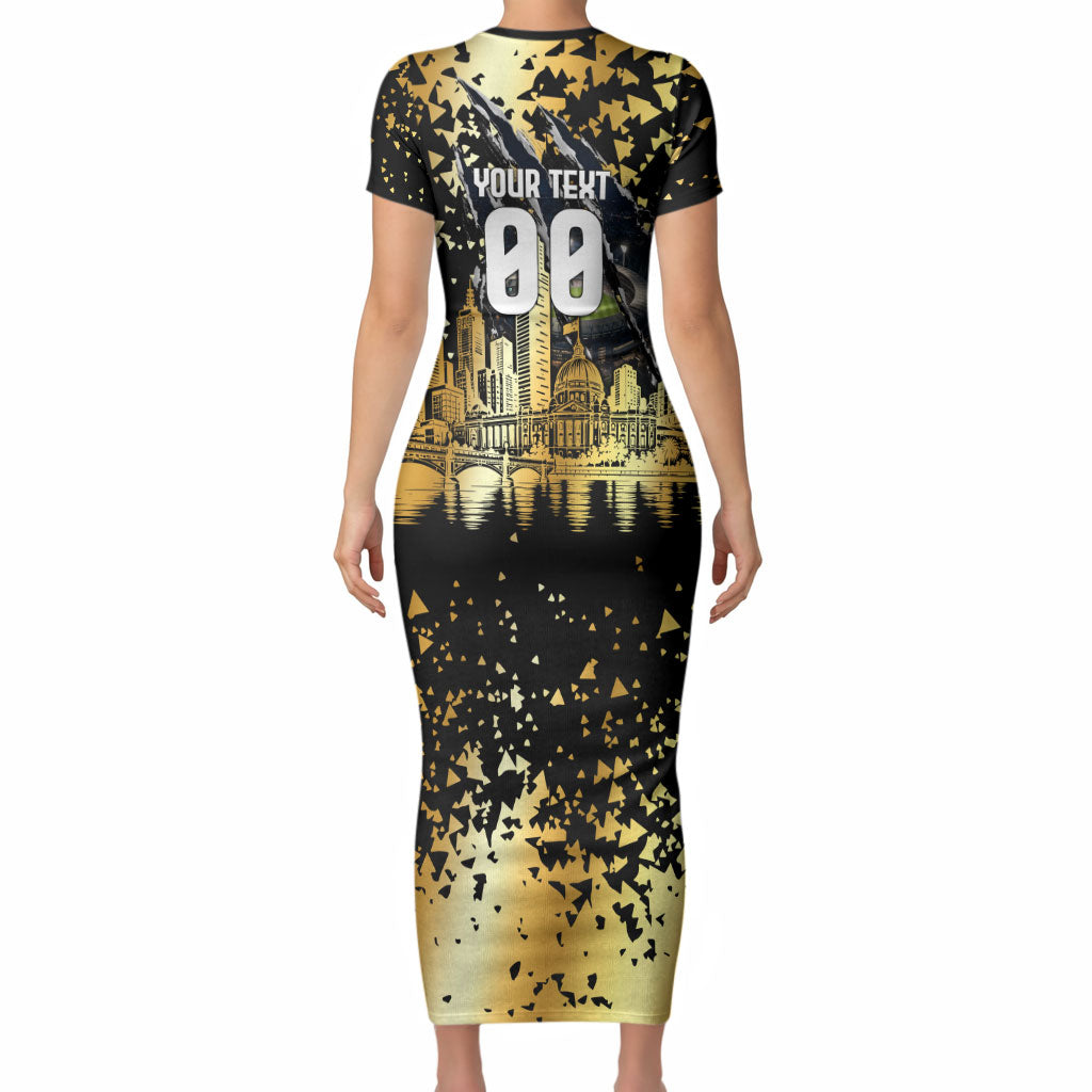Personalised Collingwood Magpies City Of Football Team Short Sleeve Bodycon Dress Melbourne City Skyline Illustration Sport Fan
