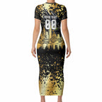 Personalised Collingwood Magpies City Of Football Team Short Sleeve Bodycon Dress Melbourne City Skyline Illustration Sport Fan