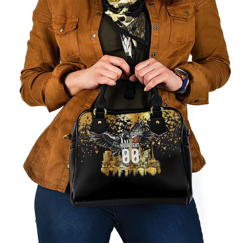 Personalised Collingwood Magpies City Of Football Team Shoulder Handbag Melbourne City Skyline Illustration Sport Fan