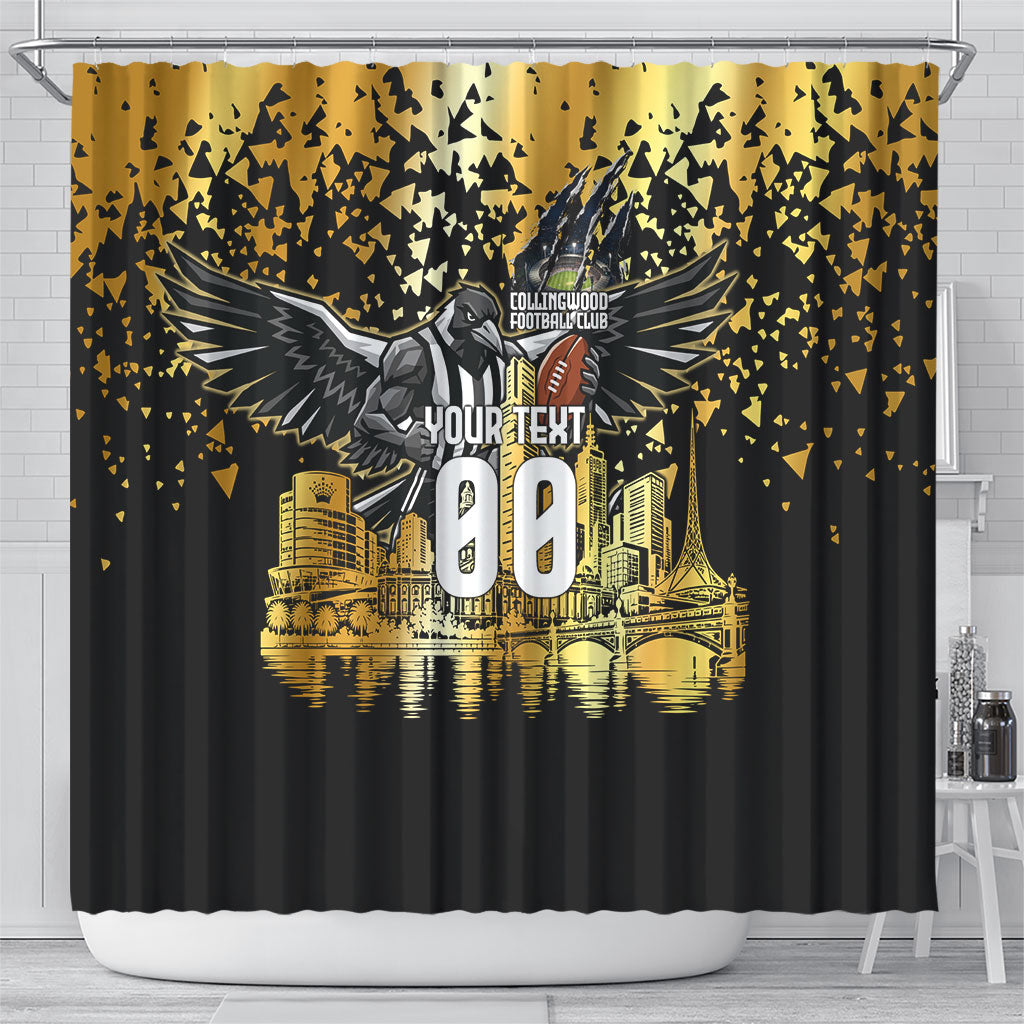 Personalised Collingwood Magpies City Of Football Team Shower Curtain Melbourne City Skyline Illustration Sport Fan
