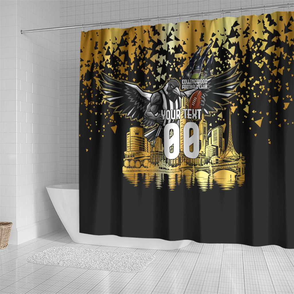Personalised Collingwood Magpies City Of Football Team Shower Curtain Melbourne City Skyline Illustration Sport Fan