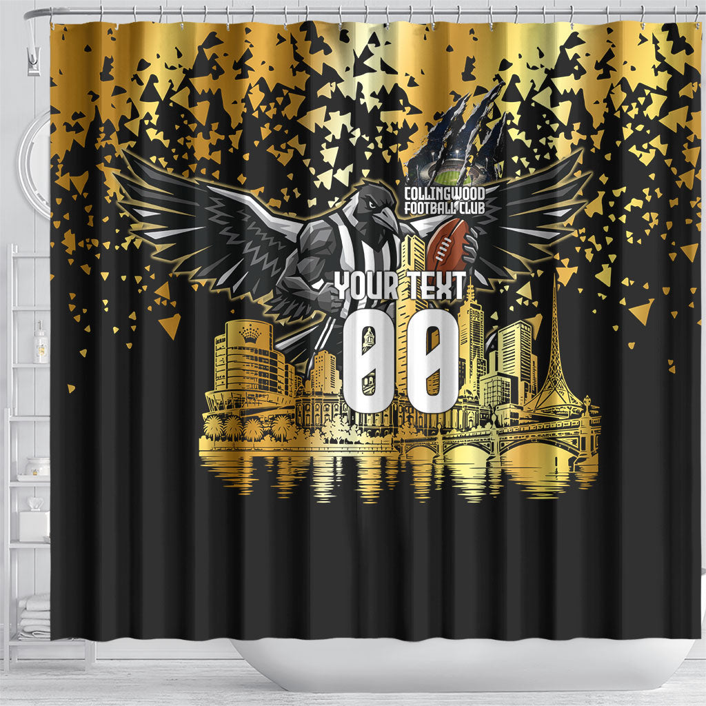 Personalised Collingwood Magpies City Of Football Team Shower Curtain Melbourne City Skyline Illustration Sport Fan