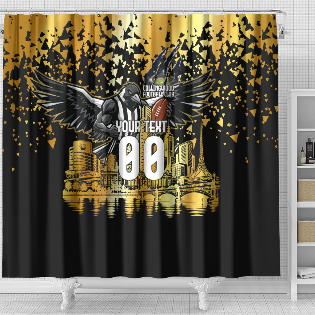 Personalised Collingwood Magpies City Of Football Team Shower Curtain Melbourne City Skyline Illustration Sport Fan
