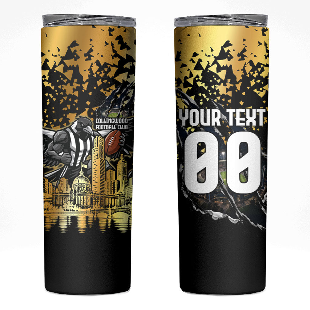 Personalised Collingwood Magpies City Of Football Team Skinny Tumbler Melbourne City Skyline Illustration Sport Fan
