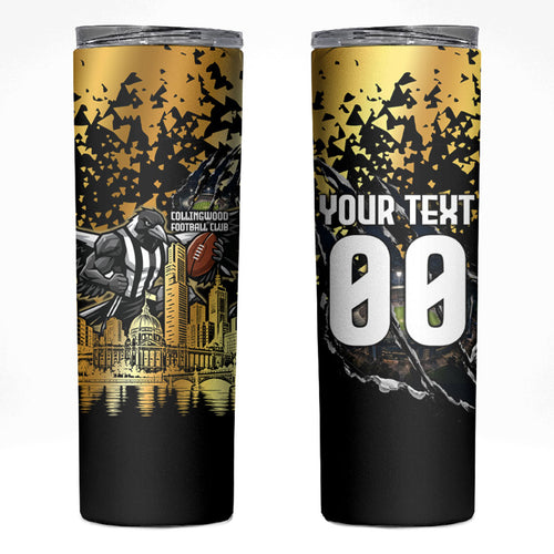 Personalised Collingwood Magpies City Of Football Team Skinny Tumbler Melbourne City Skyline Illustration Sport Fan
