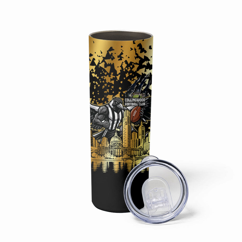 Personalised Collingwood Magpies City Of Football Team Skinny Tumbler Melbourne City Skyline Illustration Sport Fan