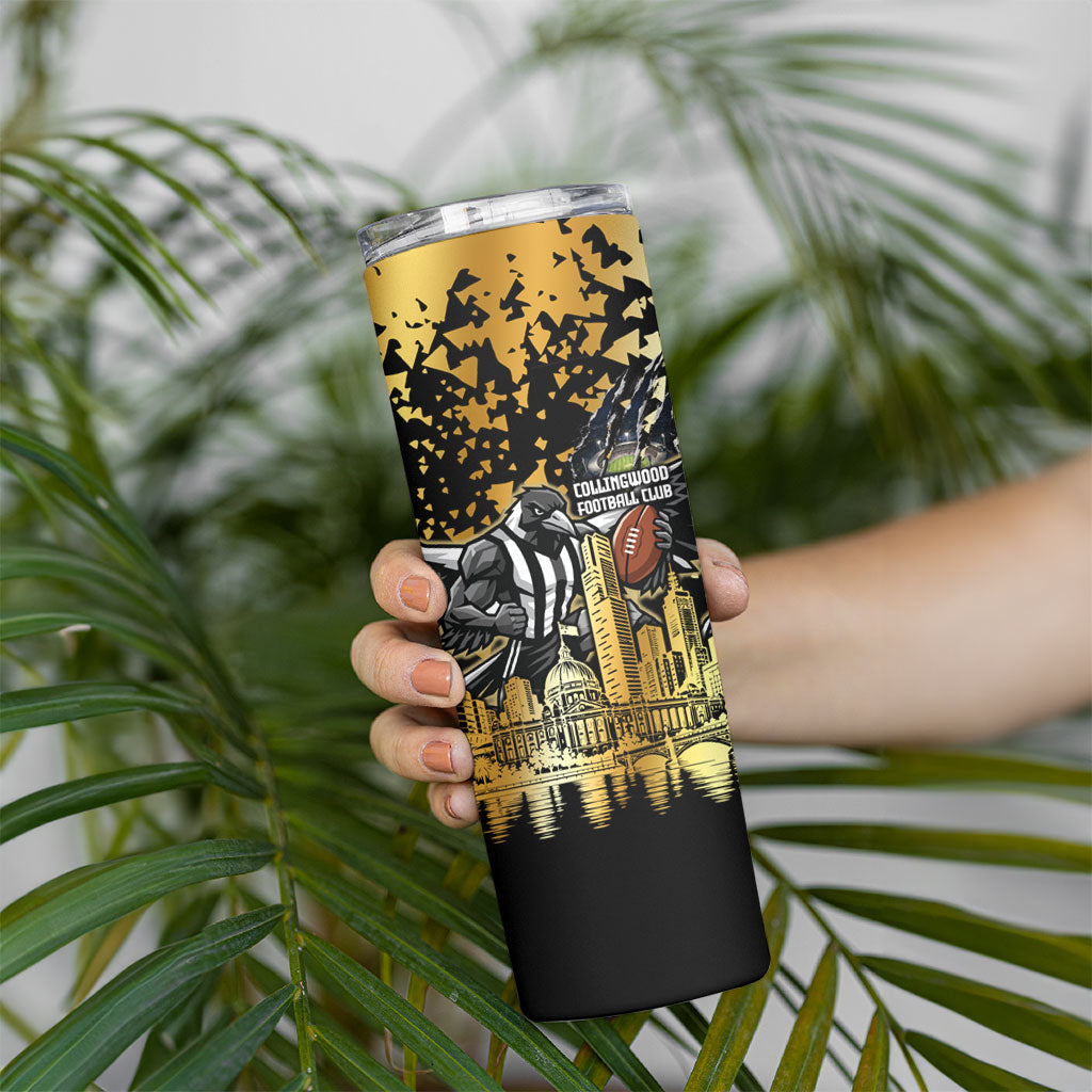 Personalised Collingwood Magpies City Of Football Team Skinny Tumbler Melbourne City Skyline Illustration Sport Fan