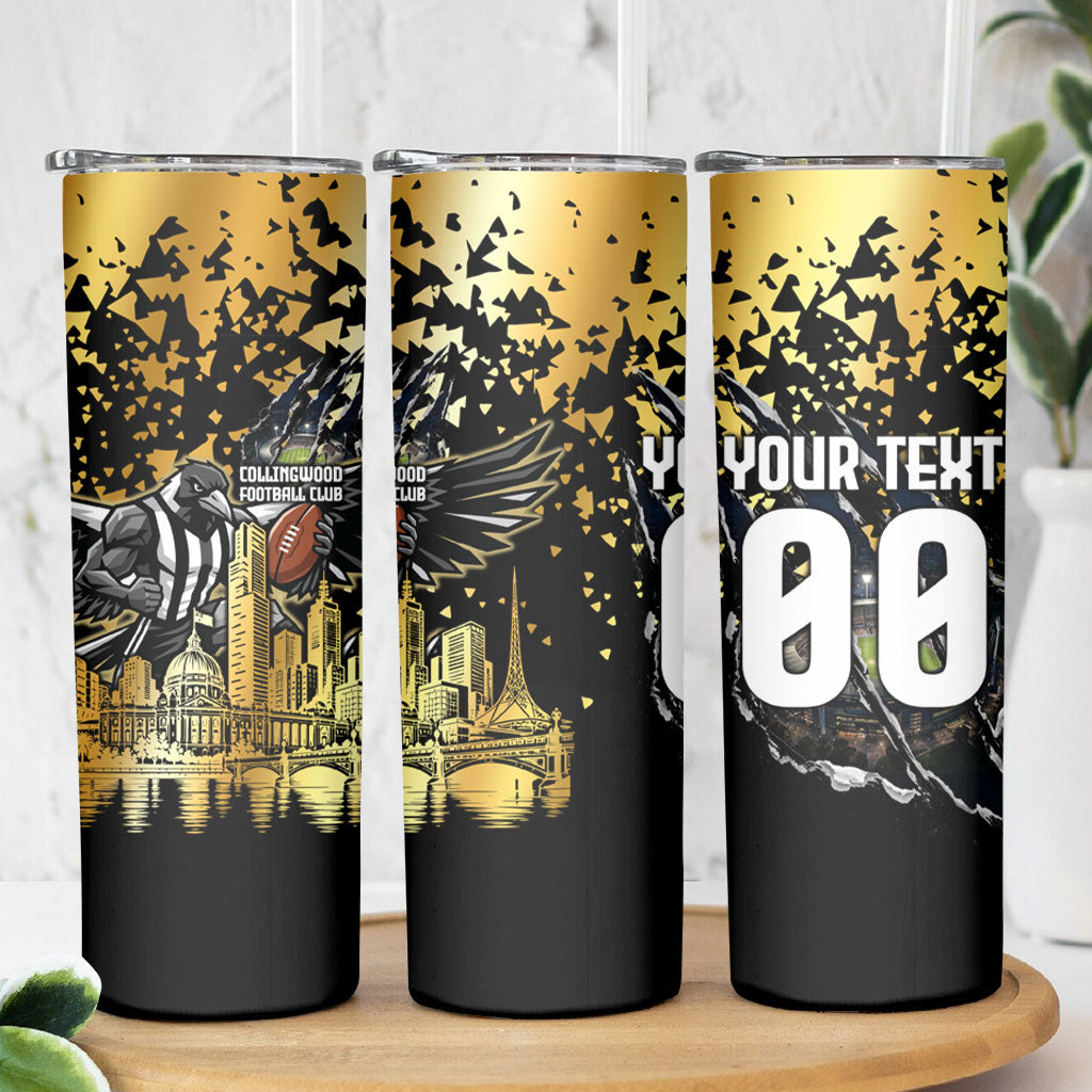 Personalised Collingwood Magpies City Of Football Team Skinny Tumbler Melbourne City Skyline Illustration Sport Fan