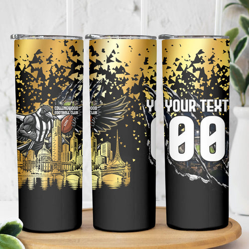Personalised Collingwood Magpies City Of Football Team Skinny Tumbler Melbourne City Skyline Illustration Sport Fan