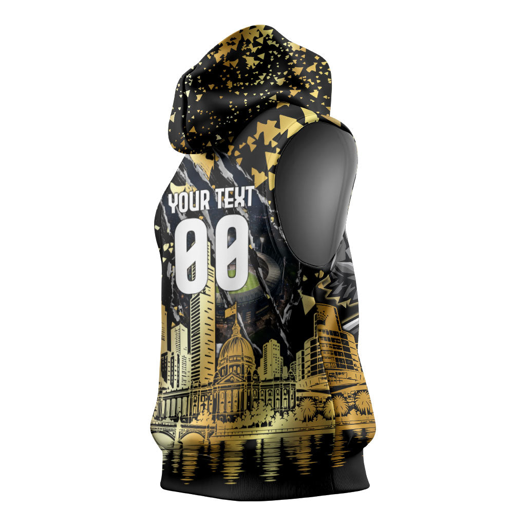 Personalised Collingwood Magpies City Of Football Team Sleeveless Hoodie Melbourne City Skyline Illustration Sport Fan