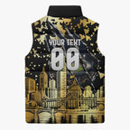 Personalised Collingwood Magpies City Of Football Team Sleeveless Puffer Jacket Melbourne City Skyline Illustration Sport Fan