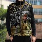 Personalised Collingwood Magpies City Of Football Team Sleeveless Puffer Jacket Melbourne City Skyline Illustration Sport Fan