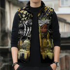 Personalised Collingwood Magpies City Of Football Team Sleeveless Puffer Jacket Melbourne City Skyline Illustration Sport Fan