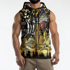 Personalised Collingwood Magpies City Of Football Team Sleeveless Zip Hoodie Melbourne City Skyline Illustration Sport Fan