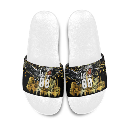 Personalised Collingwood Magpies City Of Football Team Slide Sandals Melbourne City Skyline Illustration Sport Fan