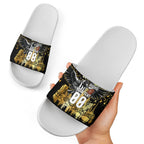 Personalised Collingwood Magpies City Of Football Team Slide Sandals Melbourne City Skyline Illustration Sport Fan