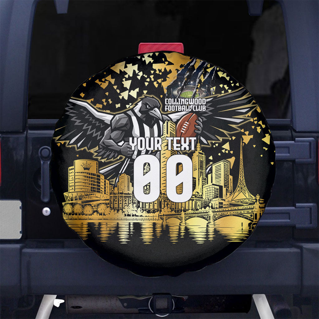 Personalised Collingwood Magpies City Of Football Team Spare Tire Cover Melbourne City Skyline Illustration Sport Fan