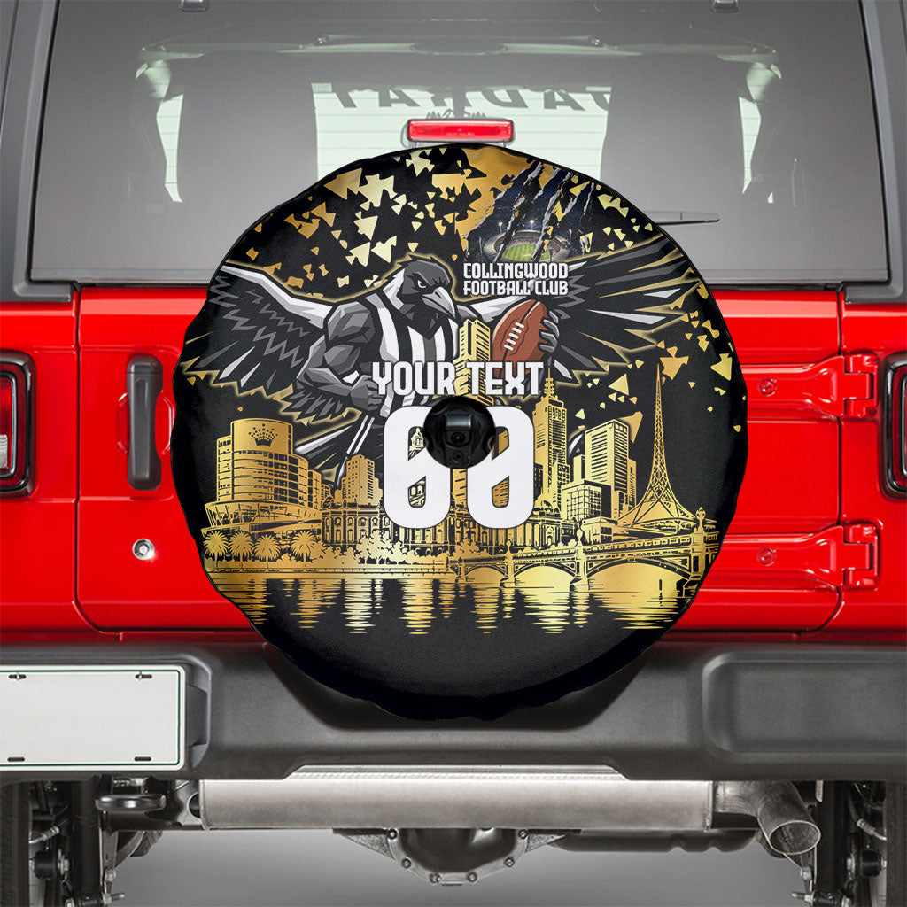 Personalised Collingwood Magpies City Of Football Team Spare Tire Cover Melbourne City Skyline Illustration Sport Fan