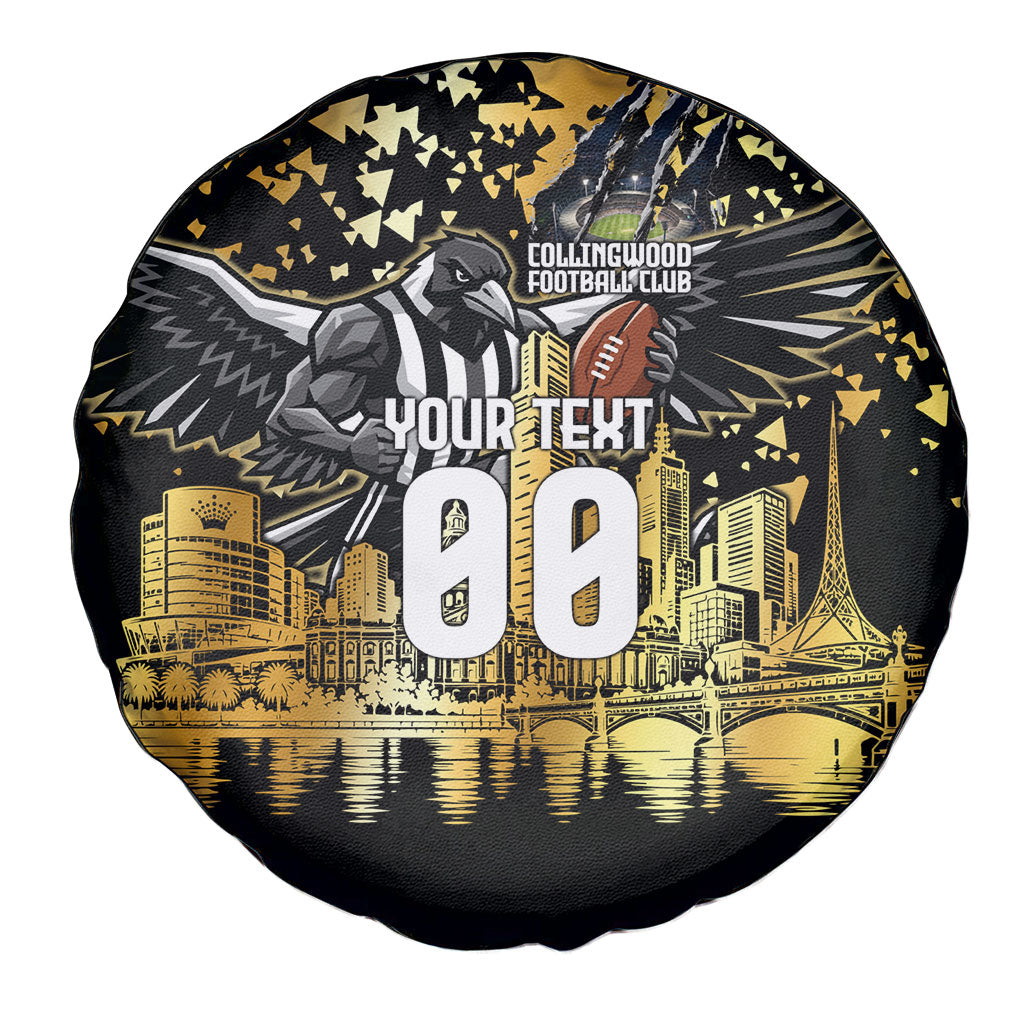 Personalised Collingwood Magpies City Of Football Team Spare Tire Cover Melbourne City Skyline Illustration Sport Fan