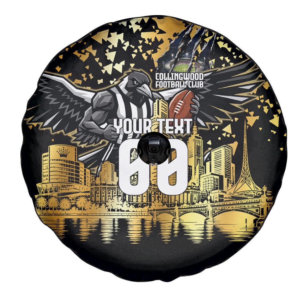 Personalised Collingwood Magpies City Of Football Team Spare Tire Cover Melbourne City Skyline Illustration Sport Fan