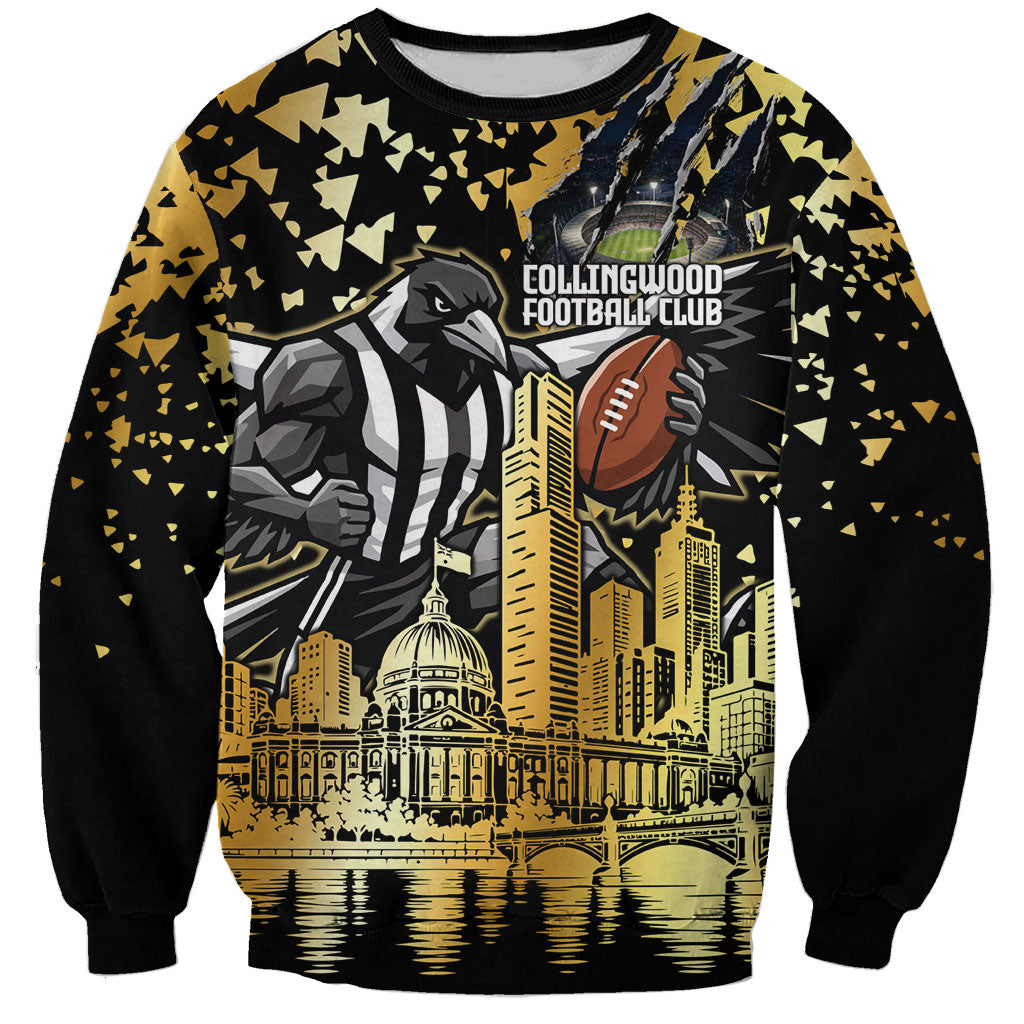 Personalised Collingwood Magpies City Of Football Team Sweatshirt Melbourne City Skyline Illustration Sport Fan
