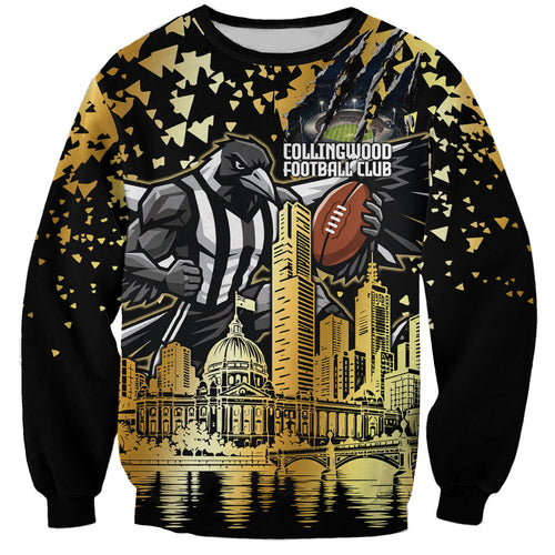 Personalised Collingwood Magpies City Of Football Team Sweatshirt Melbourne City Skyline Illustration Sport Fan