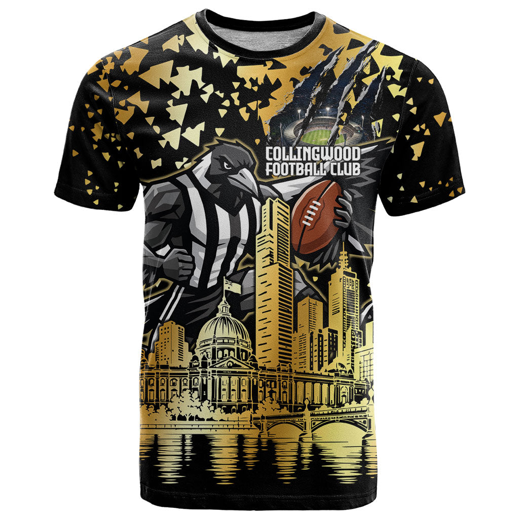 Personalised Collingwood Magpies City Of Football Team T Shirt Melbourne City Skyline Illustration Sport Fan