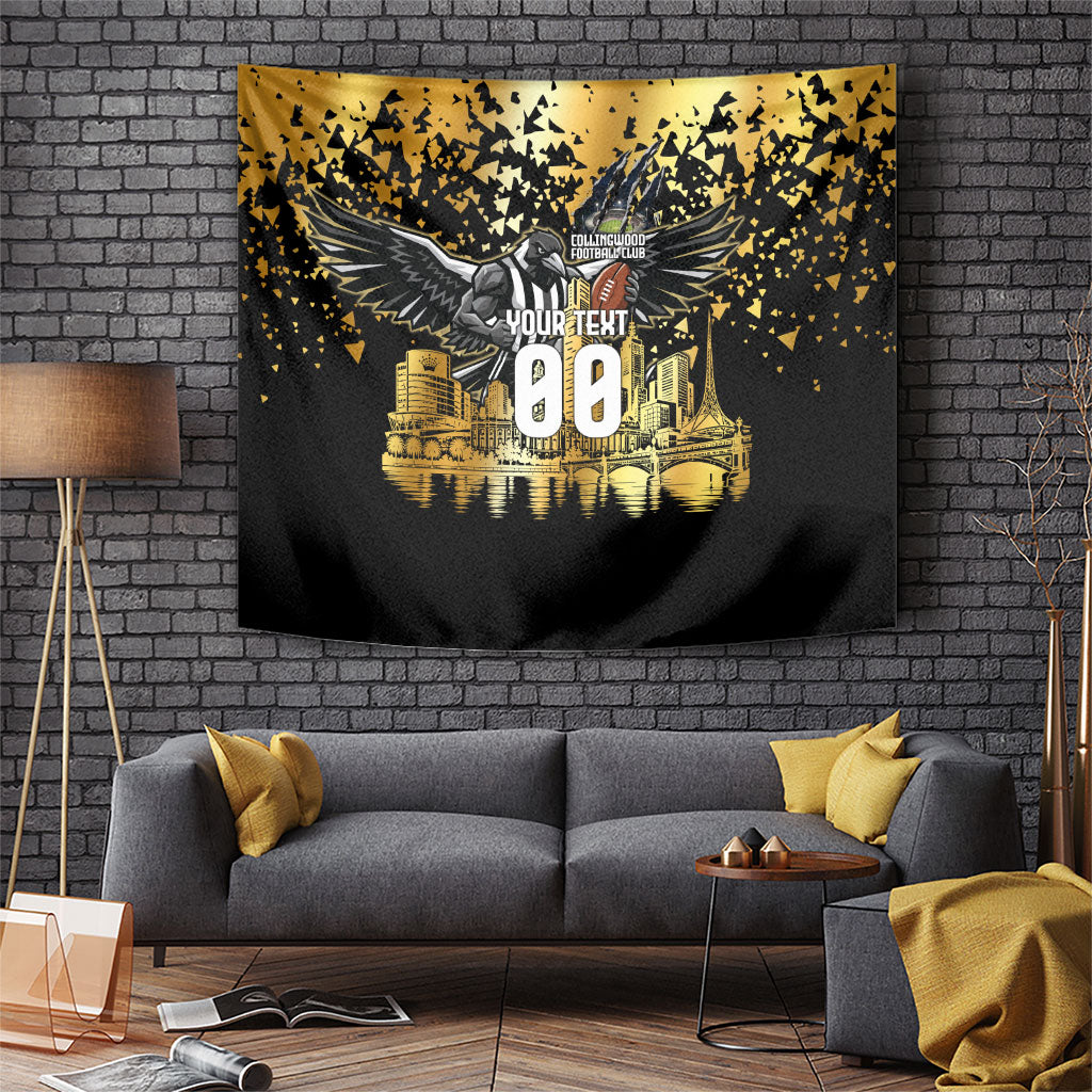 Personalised Collingwood Magpies City Of Football Team Tapestry Melbourne City Skyline Illustration Sport Fan