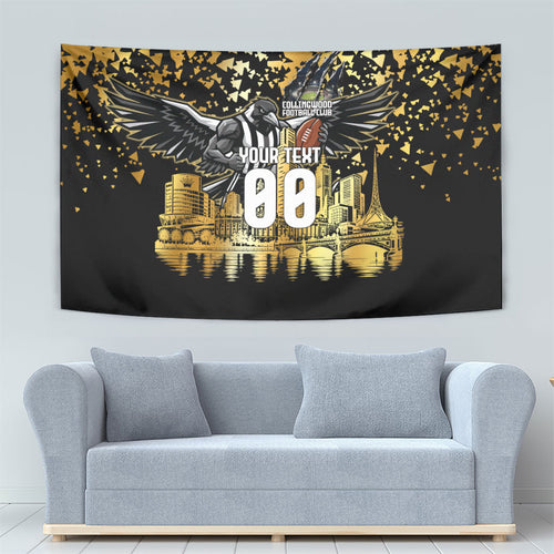 Personalised Collingwood Magpies City Of Football Team Tapestry Melbourne City Skyline Illustration Sport Fan