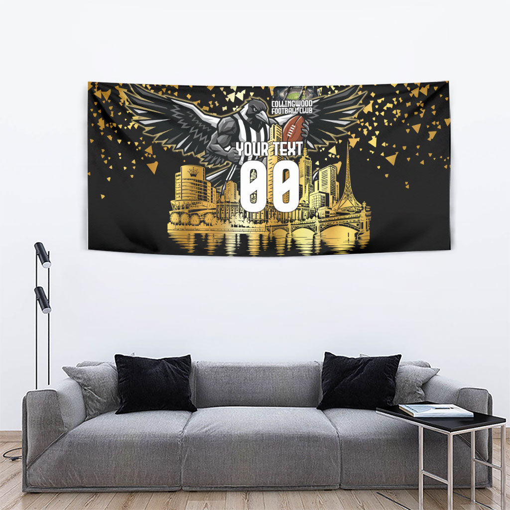 Personalised Collingwood Magpies City Of Football Team Tapestry Melbourne City Skyline Illustration Sport Fan