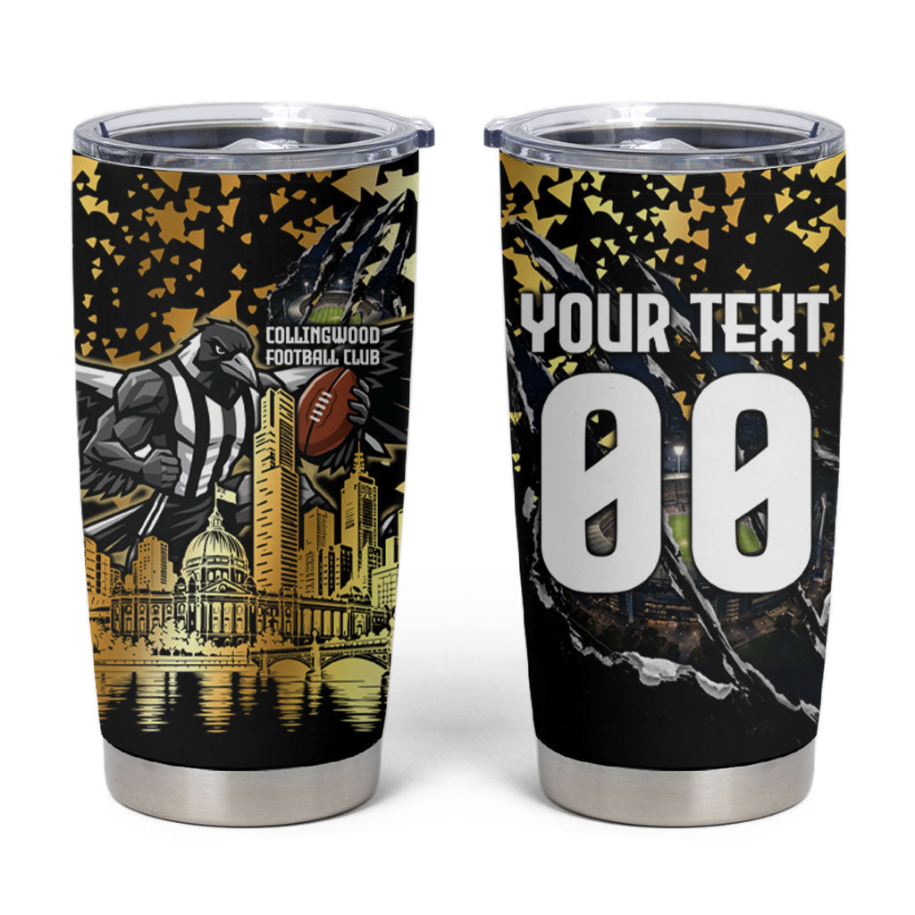 Personalised Collingwood Magpies City Of Football Team Tumbler Cup Melbourne City Skyline Illustration Sport Fan