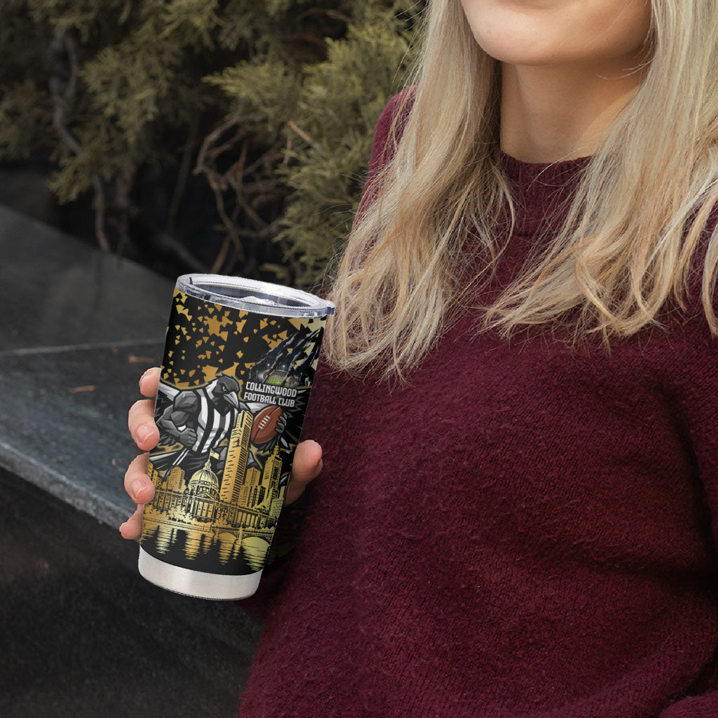 Personalised Collingwood Magpies City Of Football Team Tumbler Cup Melbourne City Skyline Illustration Sport Fan