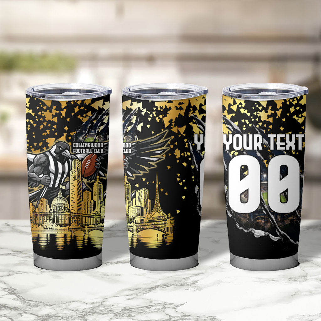 Personalised Collingwood Magpies City Of Football Team Tumbler Cup Melbourne City Skyline Illustration Sport Fan