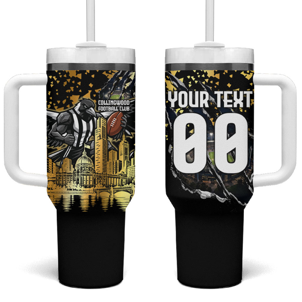 Personalised Collingwood Magpies City Of Football Team Tumbler With Handle Melbourne City Skyline Illustration Sport Fan