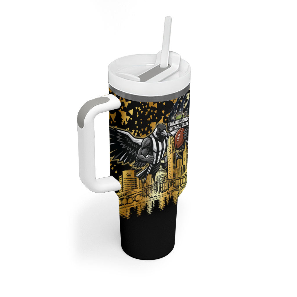 Personalised Collingwood Magpies City Of Football Team Tumbler With Handle Melbourne City Skyline Illustration Sport Fan