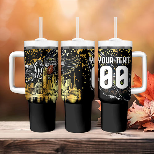 Personalised Collingwood Magpies City Of Football Team Tumbler With Handle Melbourne City Skyline Illustration Sport Fan