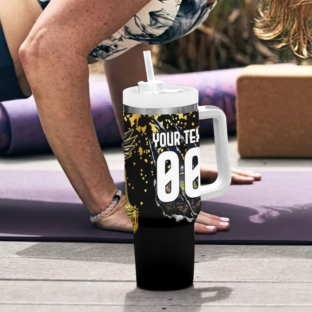 Personalised Collingwood Magpies City Of Football Team Tumbler With Handle Melbourne City Skyline Illustration Sport Fan