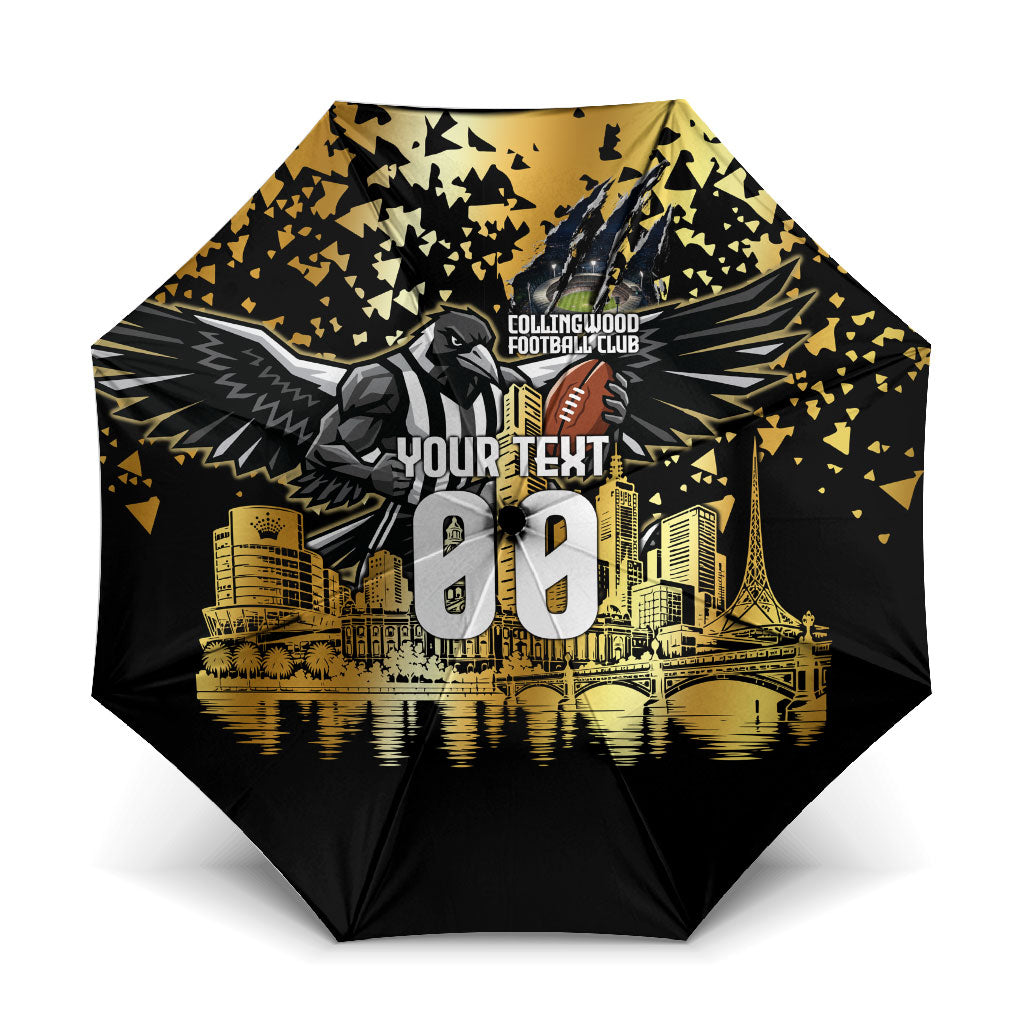Personalised Collingwood Magpies City Of Football Team Umbrella Melbourne City Skyline Illustration Sport Fan