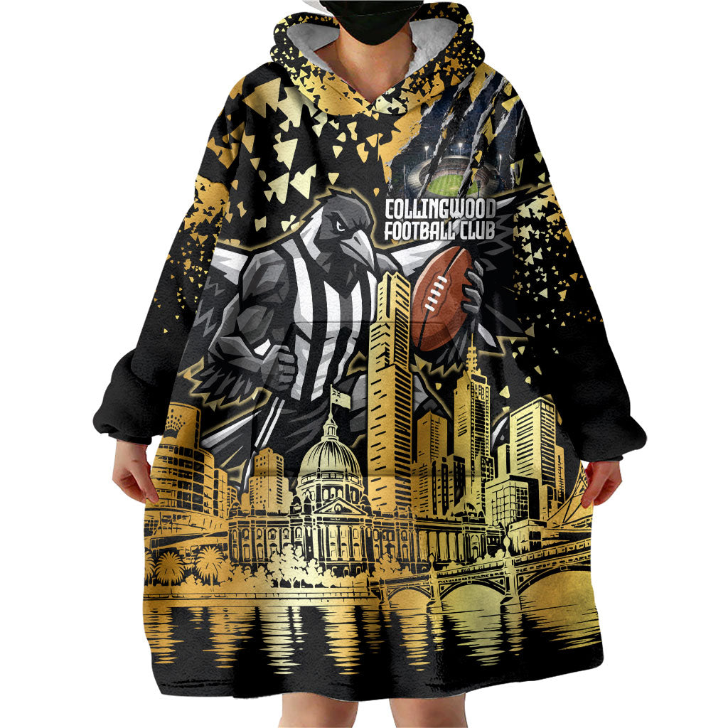 Personalised Collingwood Magpies City Of Football Team Wearable Blanket Hoodie Melbourne City Skyline Illustration Sport Fan