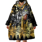 Personalised Collingwood Magpies City Of Football Team Wearable Blanket Hoodie Melbourne City Skyline Illustration Sport Fan