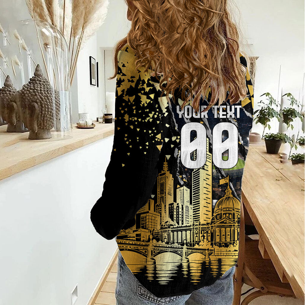 Personalised Collingwood Magpies City Of Football Team Women Casual Shirt Melbourne City Skyline Illustration Sport Fan