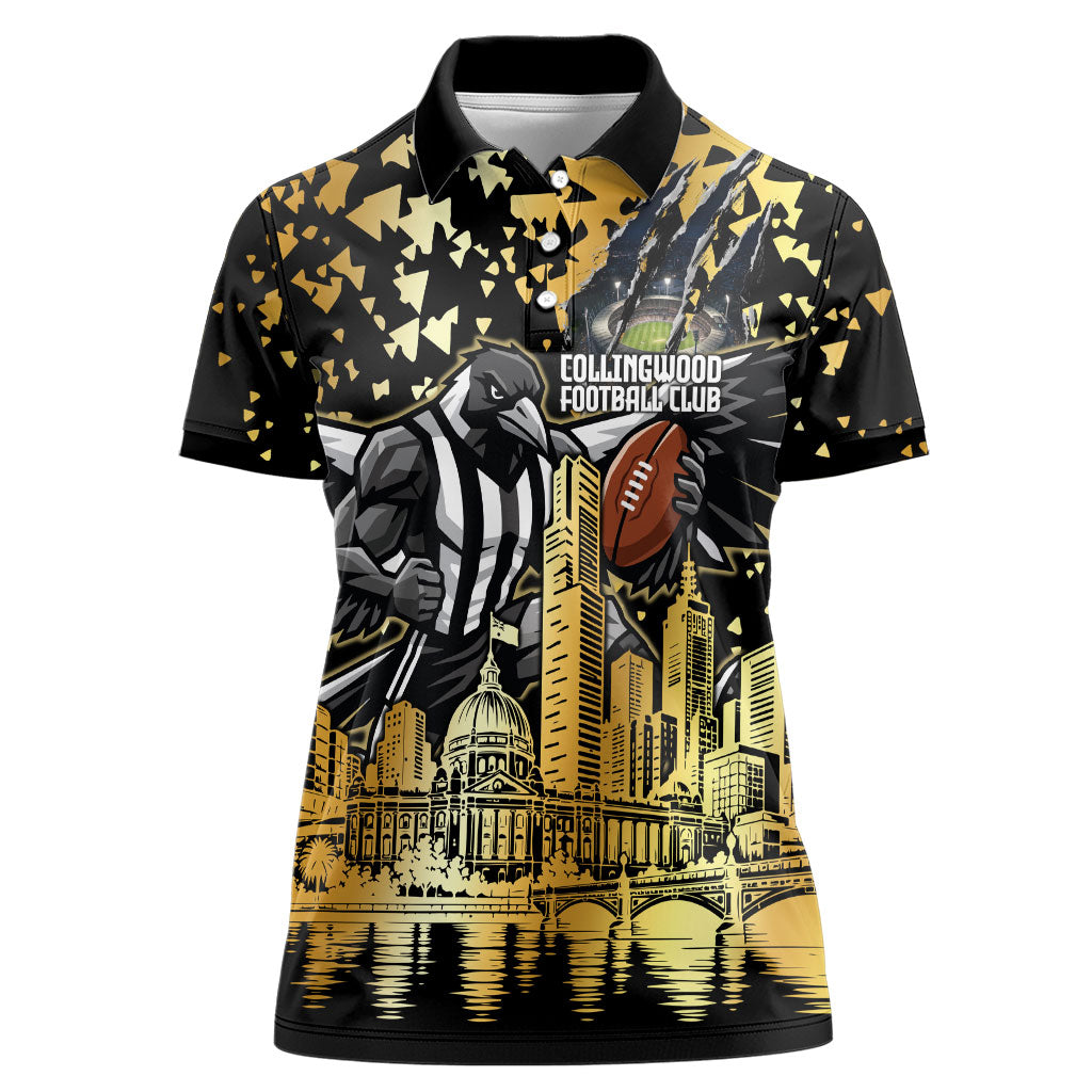 Personalised Collingwood Magpies City Of Football Team Women Polo Shirt Melbourne City Skyline Illustration Sport Fan