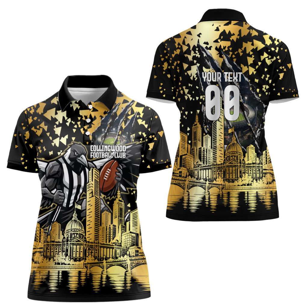 Personalised Collingwood Magpies City Of Football Team Women Polo Shirt Melbourne City Skyline Illustration Sport Fan